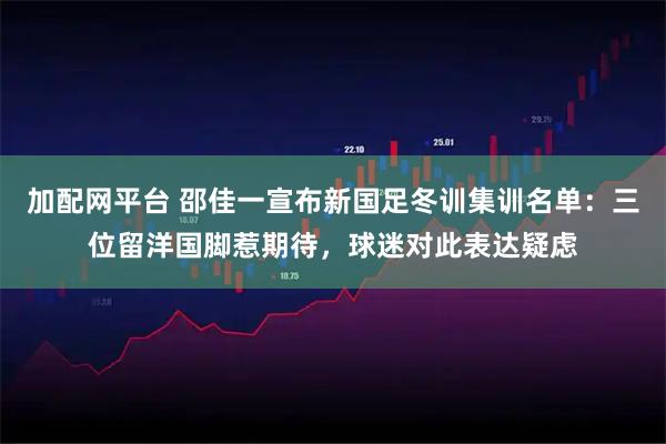 加配网平台 邵佳一宣布新国足冬训集训名单：三位留洋国脚惹期待，球迷对此表达疑虑